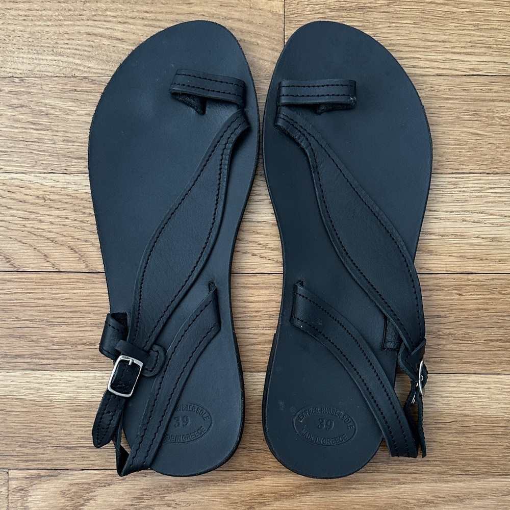 Black Leather Sandals with Buckle